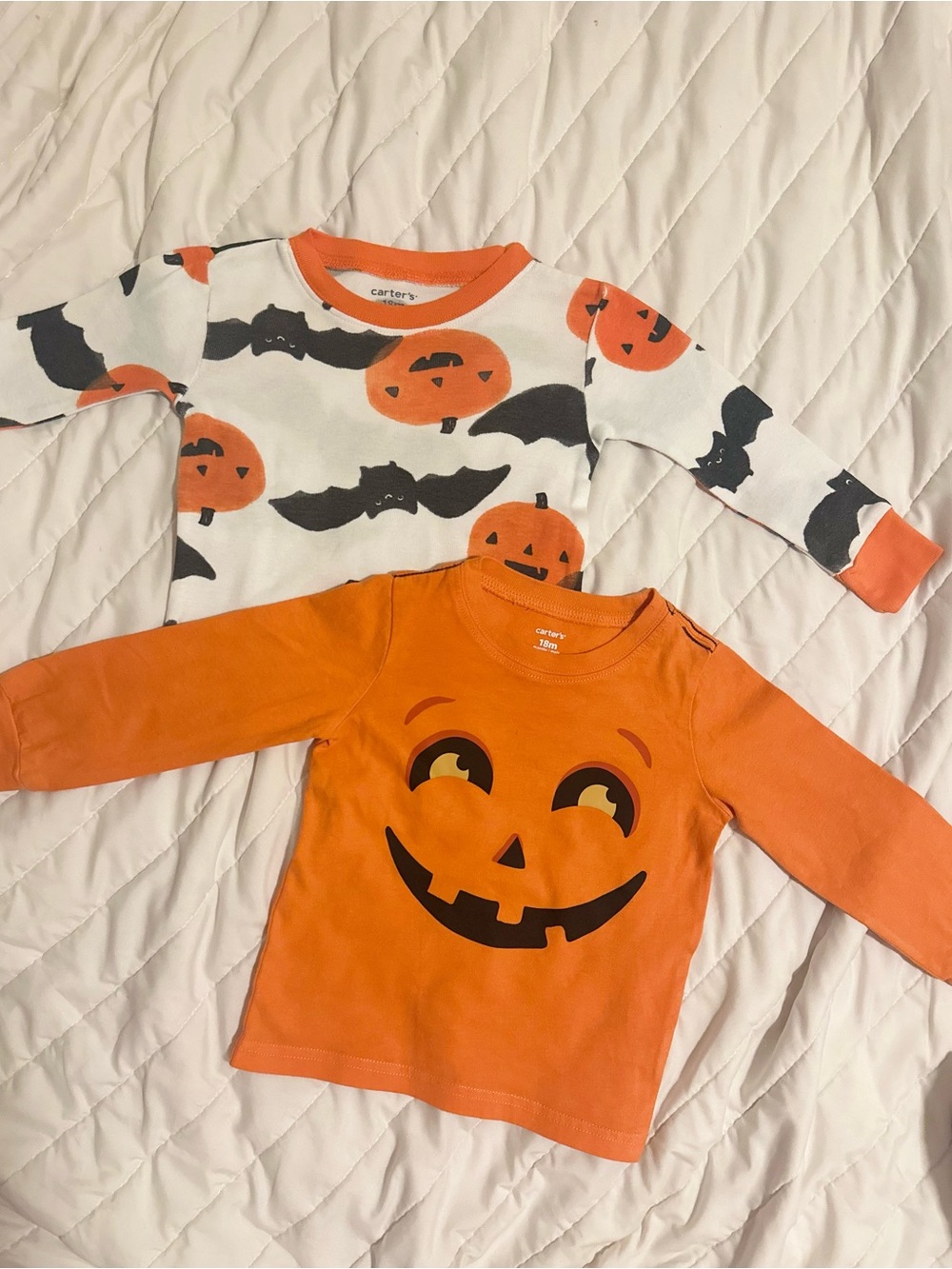 18M Carter's Halloween Pumpkin Long-Sleeve Tops Orange and White